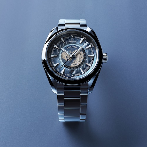 Omega 220.10.43.22.03.002 Seamaster Aqua Terra Worldtimer Die Seamaster Aqua Terra Worldtimer wurde 2017 zunächst in einer limitierten Platinversion vorgestellt.