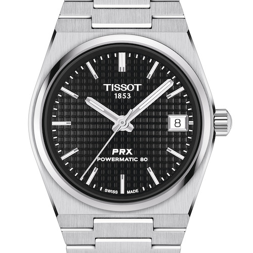 Tissot PRX 35mm T137_207_11_051_00_Schwarz Die Datumsanzeige bei drei Uhr befindet sich in einer abgeschrägten Applike.