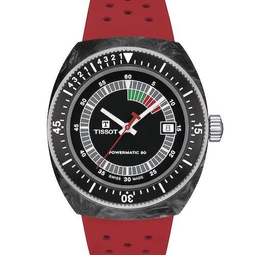 Tissot Sideral T145_407_97_057_02_Rot Die Regatta-Anzeige ist in Rot und Grün hervorgehoben.