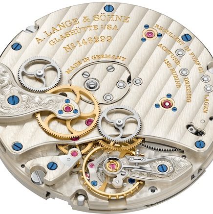 A. Lange & Söhne Kaliber L141.1 Handaufzug Rückseite Das Kaliber L141.1 besitzt eine Schraubenunruh mit einer Unruhspirale aus eigener Fertigung.