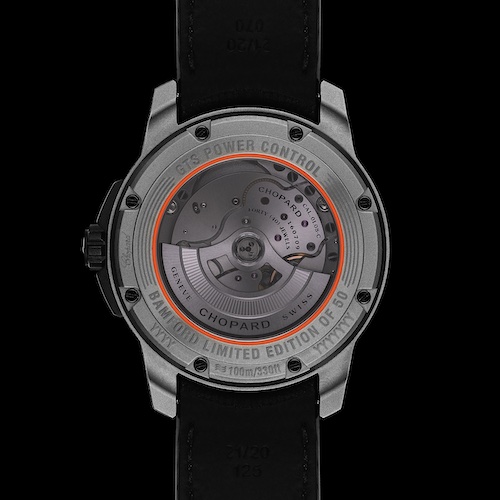 Chopard Mille Miglia GTS Power Control Bamford Edition Desert Racer 168566-3019 Der Gehäuseboden ist mit acht schwarzen Schrauben gesichert.