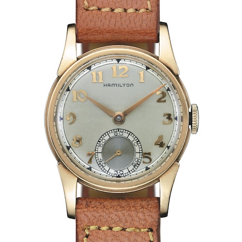Hamilton Endicott Oppenheimer Die Hamilton Endicott mit champagnerfarbenem Zifferblatt besitzt einen Durchmesser von 27,8 Millimetern.