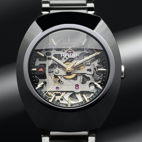 Rado Diastar Original Skeleton R12162153 Das Rado-Logo und die Diastar-Beschriftung sind auf der Innenseite des Saphirglases angebracht.