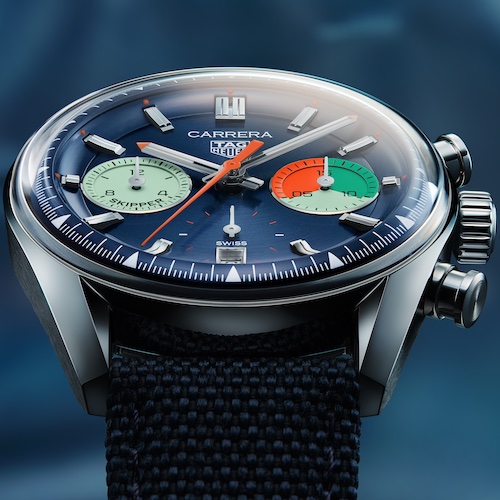TAG Heuer Carrera Skipper CBS2213FN6002 Das Saphirglas ist am Rand bis auf das Gehäuse herabgezogen. Die Carrera Skipper verzichtet auf eine Lünette.