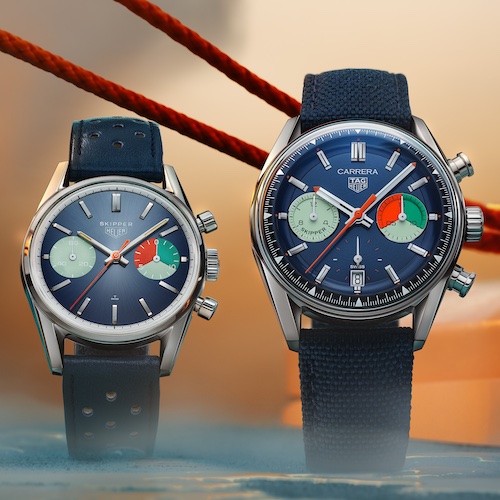Die TAG Heuer Carrera Skipper besitzt das aktuelle Glasbox Design. Links das Original von 1968.