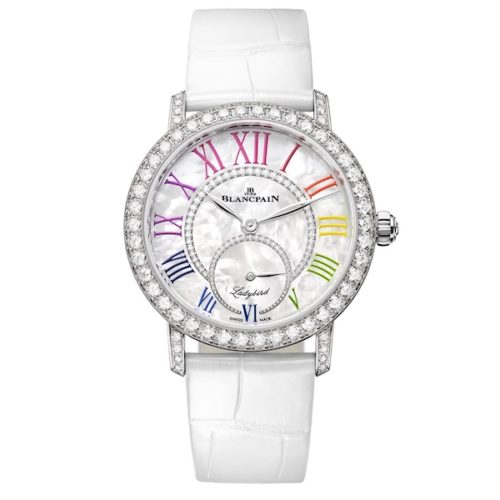 Blancpain Ladybird Weiß 3661a-1954-95A Die Lünette ist mit einer Reihe Diamanten besetzt.