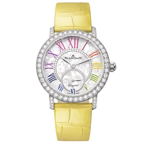 Blancpain Ladybird Zitronensorbetgelb 3661A-1954-95A Das Gehäuse der Blancpain Ladybird Color ist aus 18K Weißgold.