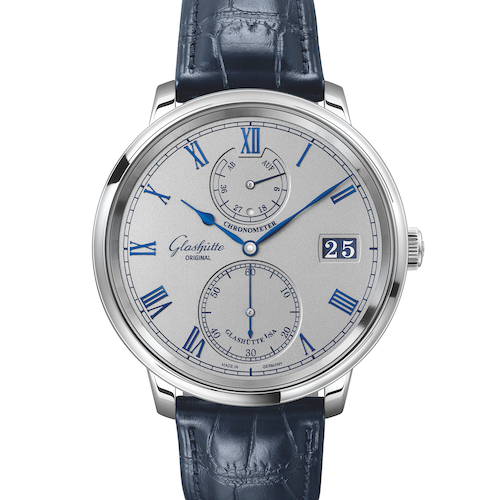 Glashütte Original Senator Chronometer 1-58-08-01-04-61 Die Zeiger des Senator Chronometers von Glashütte Original sind thermisch gebläut.