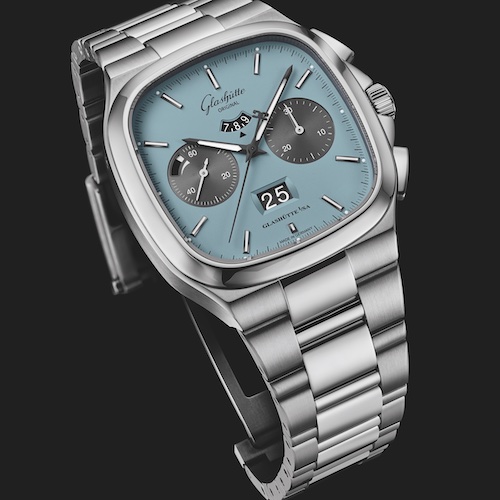 Glashütte Original Seventies Chronograph Ocean Breeze 1-37-02-13-02-70 Edelstahlband Soldat Die Ocean-Breeze-Seventies ist auch an einem Edelstahlarmband erhältlich.c