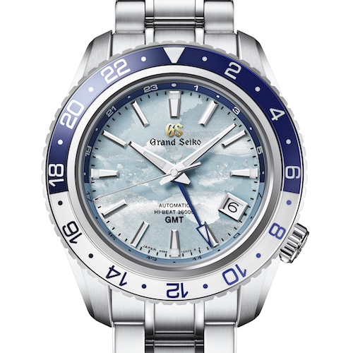 Grand Seiko SBGJ275 Front Die innere, blaue 24-Stundenskala zeigt die Zweite Zeitzone an.