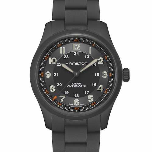 Hamilton Khaki Field Titanium H70215130 Soldat Die Khaki Field besitzt einen Innenkreis mit 24-Stunden-Einteilung.
