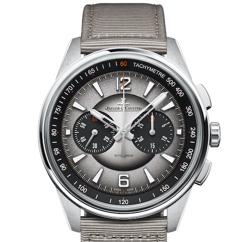 Jaeger-LeCoultre Polaris Chronograph 2023 Q902843J graues Canvasband Das graue Chronographen-Modell wird an einem beigefarbenen Canvas-Band ausgeliefert.