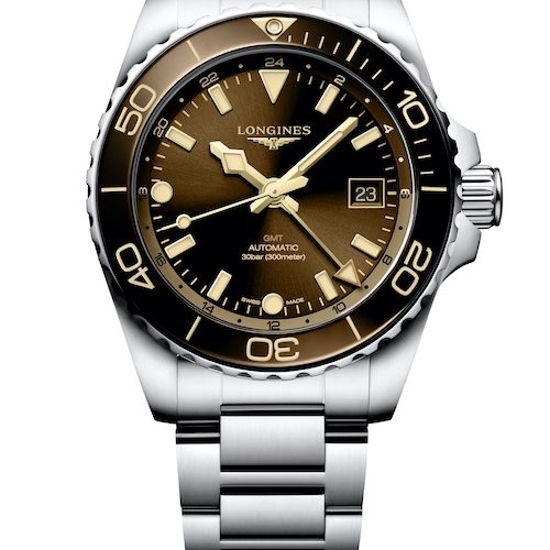 Longines Hydroconquest Braun Edelstahl L3.790.4.66.6 Die Dreiecksmarkierung bei zwölf Uhr ist mit Leuchtfarbe versehen.