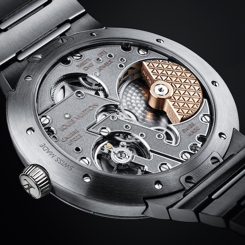 Louis Vuitton Kaliber LFT023 Das Automatikwerk ist ein vom Genfer Observatorium zertifiziertes Chronometer.