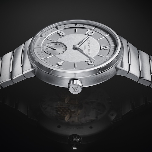 Louis Vuitton Tambour W1ST10 Graues Blatt Profil Das Gehäuse der Louis Vuitton verjüngt sich nach oben hin und misst 8,3 Millimeter.