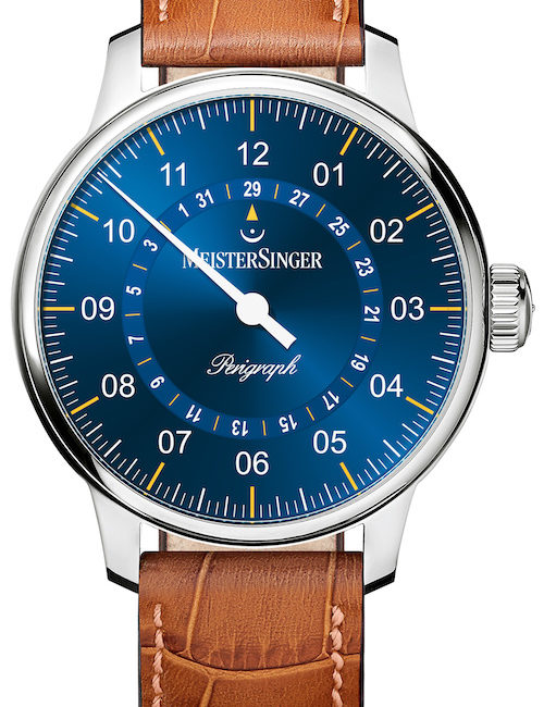 Meistersinger Perigraph 43_MM S-AM1018 SG03 Meistersinger bietet für den Perigraph auch ein braunes Kalbslederband an.