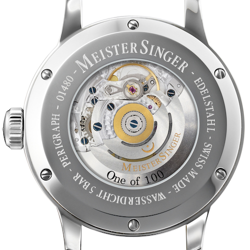 Meistersinger_Perigraph_43_MM_S-AM1019_Boden Die 43 Millimeter große Perigraph-Version wird von einem Sellita SW200 angetrieben.