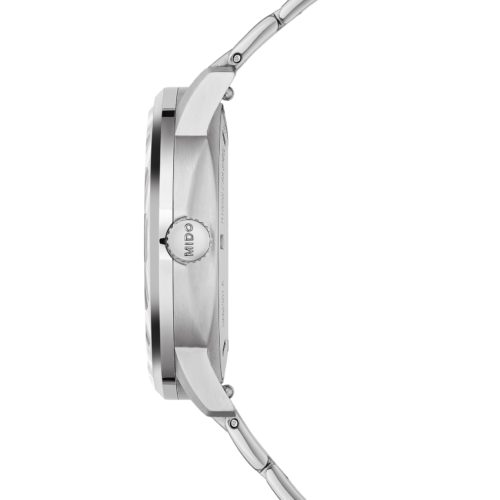 Mido Commander Lady Blue M021.207.11.041.00 Das Edelstahlband geht nahtlos in das Gehäuse über.