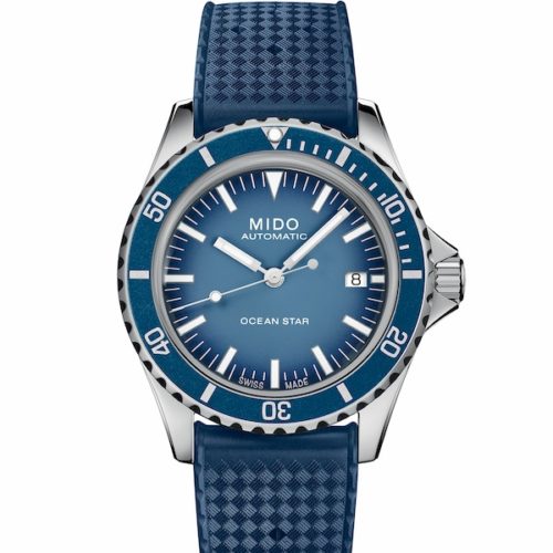 Mido Oceanstar Tribute M026.807.11.041.01 Kautschukband Die einseitig drehbare Lünette besitzt eine Aluminium-Einlage.
