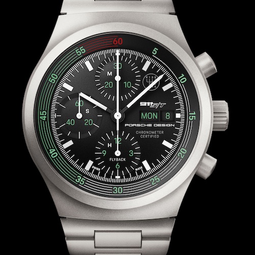 Porsche Design Chronograph 1 Porsche 911 S/T Die Minuterie des Porsche Design Chronograph 1 ist im Stil des Drehzahlmessers gehalten.