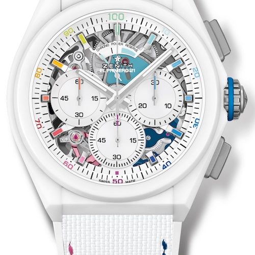 Zenith Defy 21 49.9014.9004.01.R953 Weíß Das Keramikgehäuse der Defy El Primero 21 Chroma II ist mattweiß ausgeführt.