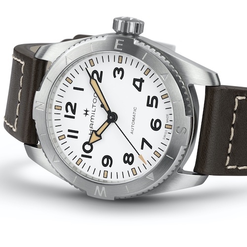 Hamilton Khaki Field Expedition H70315510 Weiss Lederband Die Hamilton Khaki Field Expedition mit weißem Zifferblatt und Lederband.