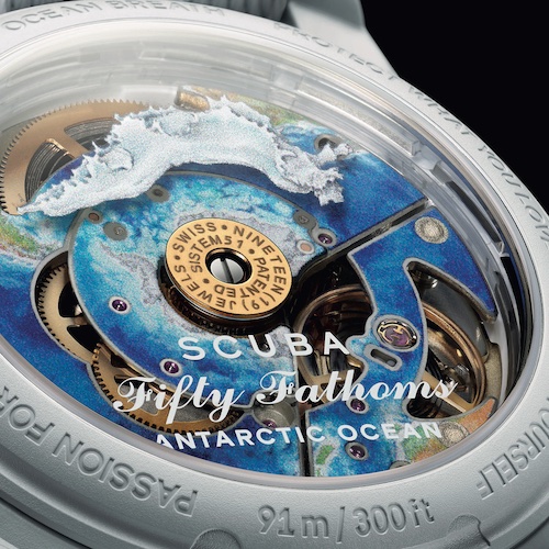 Swatch Scuba Antarctic Ocean Digitaldruck Den Rotor des Antarctic Modells ziert das dort beheimatete Tierchen Tritoniella Belli.