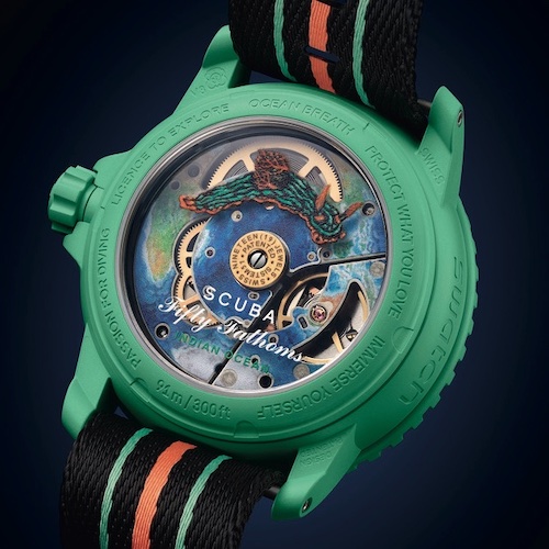 Swatch Scuba Fifty Fathoms Indian Ocean Boden Die Illustration des Indischen Ozeans ziertv den Boden der Swatch Scuba Fifty Fathoms Indian Ocean.