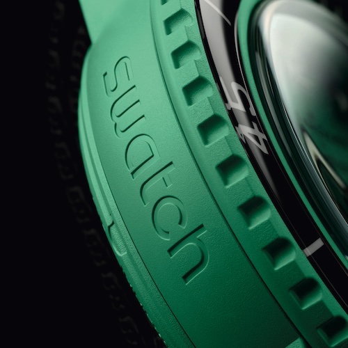 Swatch Scuba Schriftzug Der Schriftzug Swatch steht an der Stelle des Blancpain-Schriftzuges auf dem Gehäuse.