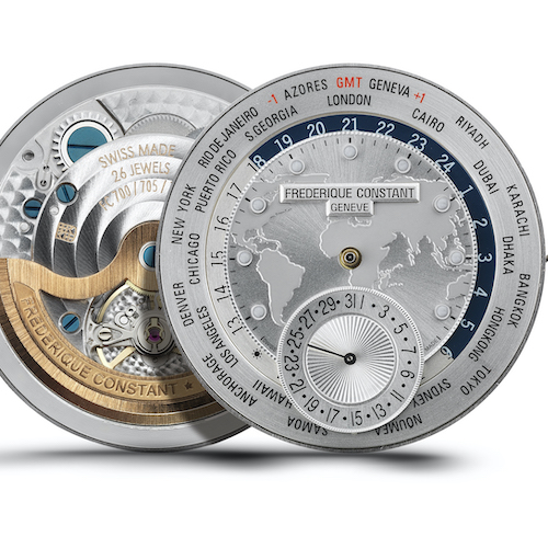 Frédérique Constant Duo FC-718 Weltzeituhr Das Kaliber FC-718 mit Weltzeitanzeige erscheint 2012.