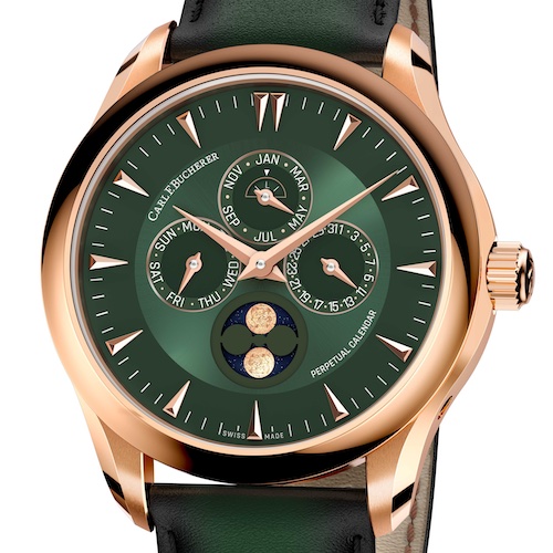 Carl F. Bucherer Manero Peripheral Perpetual Calendar 00-10916-03-93-01 Der Ewige Kalender von Carl F. Bucherer ist auch mit einem grünen Zifferblatt erhältlich.