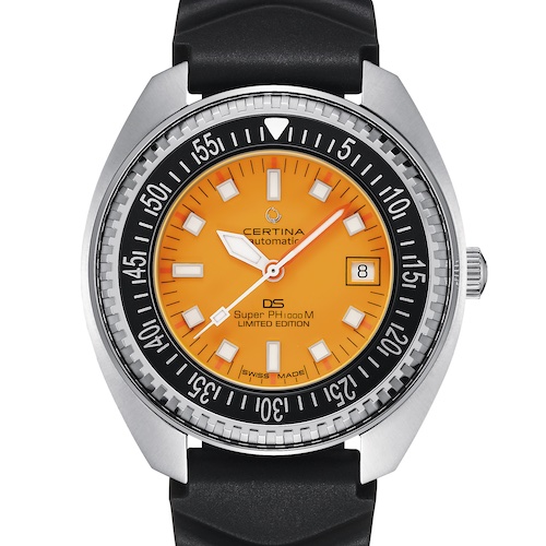 Certina DS Super PH1000M C024.907.17.281.10 orangefarbenes Zifferblatt Die Certina Taucheruhr folgt dem historischen Vorbild von 1970.
