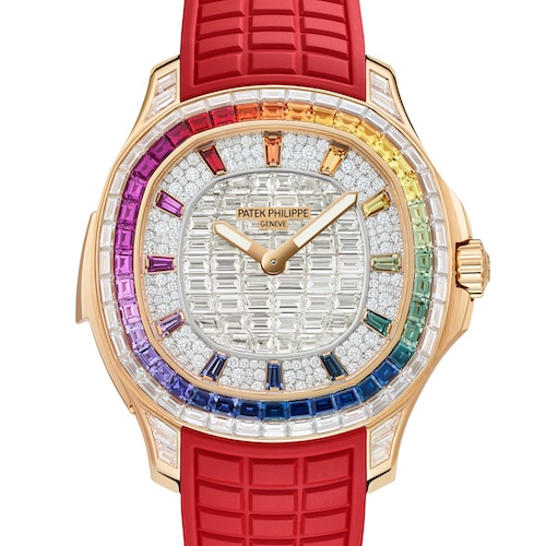 Patek Philippe Referenz_5260_355R-001_rotes_Armband Die Referenz 5260/355R-001 mit einem roten Armband.