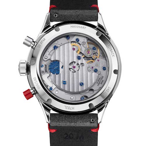 Hanhart Red X Grey Boden Der Boden mit Saphirglaseinsatz trägt eine Limitierungsnummer.