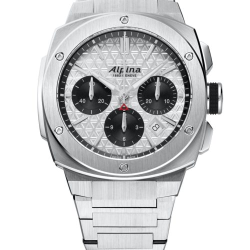 Alpina AL-730SB4AE6B Alpiner Extreme Chronograph Automatic Silber Beide Zifferblätter besitzen ein dreieckiges Muster als Reliefstruktur.