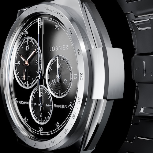 Löbner Steelracer Schwarz Der Schieber schützt in geschlossenem Zustand die Krone.