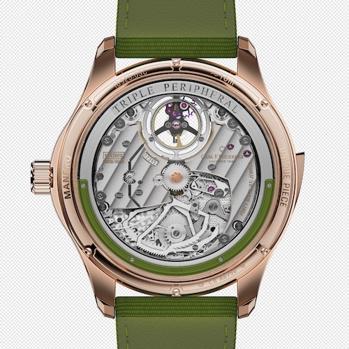 Manero Minute Repeater Anniversary 10925.03.94.12 Die periphere Schwungmasse des Automatikkalibers CFB MR3000 ist in der Farbe der Lünette gehalten.