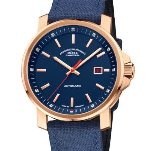 Die Mühle Glashütte 29er Big Bronze Edition 1994 besitzt eine rot hervorgehobene Zahl 30 auf Datum und Minuterie.