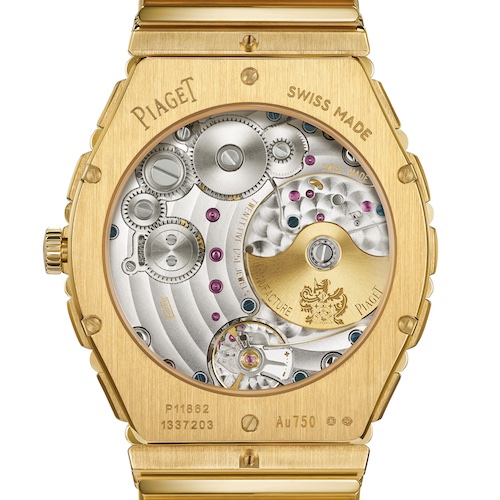 Piaget Polo 79 2024 PGGP49150 Boden Das automatische Kaliber 1200P besitzt einen dezentralen Mikrorotor.