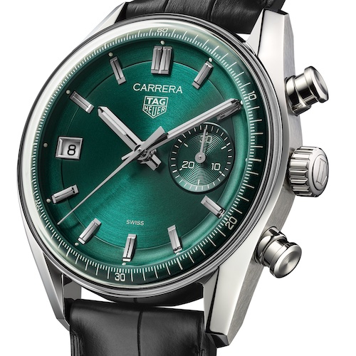 TAG Heuer Carrera Chronograph CBS2211.FC6545_1-1 Krone Die Zeiger sind mit weißer Super-Luminova belegt, die im Dunkeln grün leuchtet.
