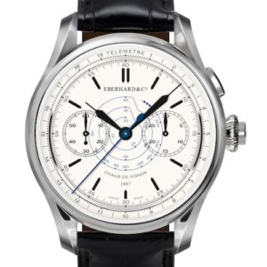 Der Handaufzugchronograph ist an den Stundenindizes zu erkennen.