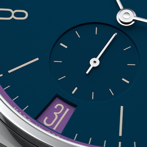 Nomos Glashütte Tangente 38 Datum Nachtgesang Die Tangente Datum Nachtgesang in Nachtblau besitzt eine Datumsanzeige und eine sehr feine Corona in Violett.