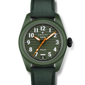 Das Zifferblatt der Zenith Pilot ist mit horizontalen Rillen geprägt.