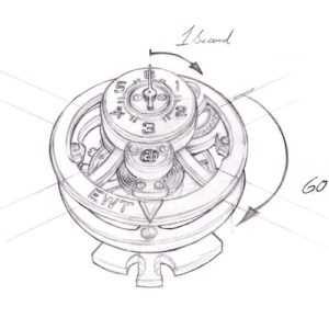 Die Foudroyante-Sekunde kreist in einer Sekunde um sich selbst, das Tourbillon in 60 Sekunden.