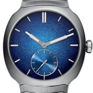 Um den Stahl des Gehäuses und des Armbands hervorzuheben, hat H. Moser & Cie. ein Zifferblatt aus Grand Feu-Emaille gewählt. Es trägt den Namen »Aqua Blue«.