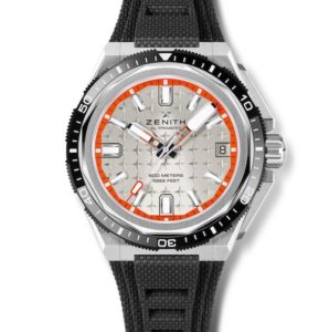 Das schwarze Kautschukband der Zenith Defy Extreme Diver ist mit einer Textur versehen.