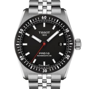 Die schwarze Tissot PR516 am fünfreihigen Edelstahlband.