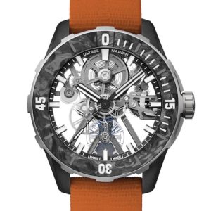 Die Ulysse Nardin Diver Air Orange wiegt mit Band weniger als 52 Gramm.