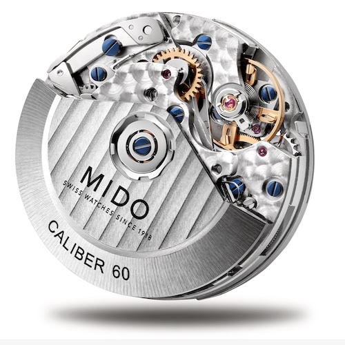 Das Mido Kaliber 60 ist ein Chronographenwerk und basiert auf dem ETA A05H31, einer modifizierten Variante des Valjoux 7753.
