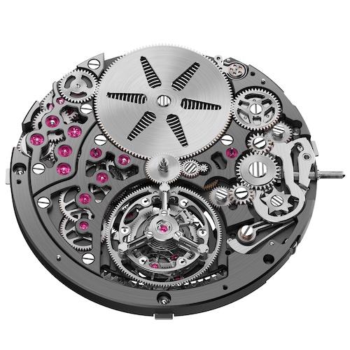 Erstmals in der Geschichte der Royal Oak vereint das Kaliber 8100 eeinen automatischen Chronographen mit eine Fliegenden Tourbillon.